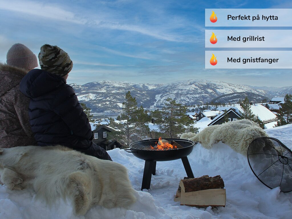 Bålpanne Stål D56cm m/ grillrist og gnistfanger - Bilde 2