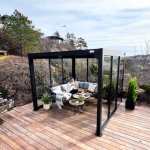 Large_Pergola med dører på platting Pergola | Sørøya | 3x3m | sort
