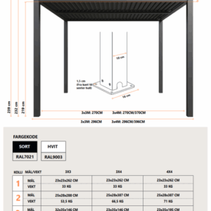 Large_Produktmål 3_3 3_4 4_4 Pergola | Sørøya | 3x3m | Eikelakkert