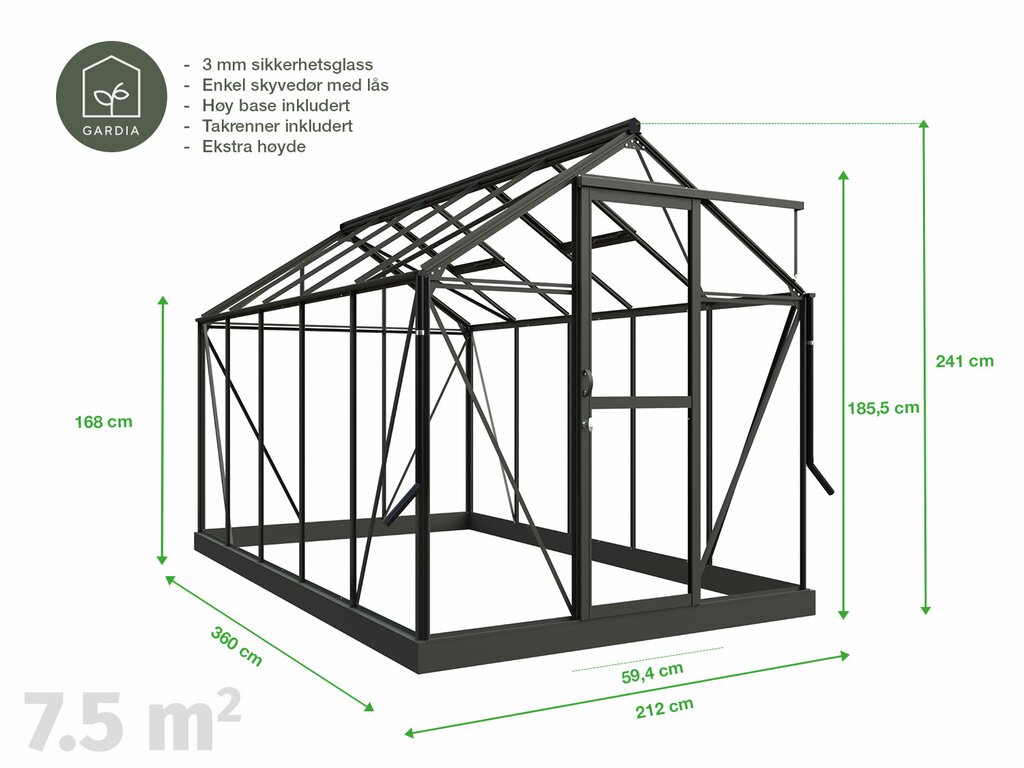 Drivhus Royal Well Solstuen 7,5m² Sort - Bilde 7