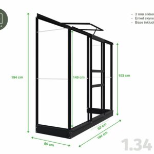 Drivhus Royal well Spirehuset 1,34m² Sort