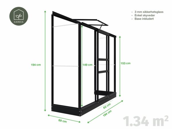 Drivhus Royal well Spirehuset 1,34m² Sort