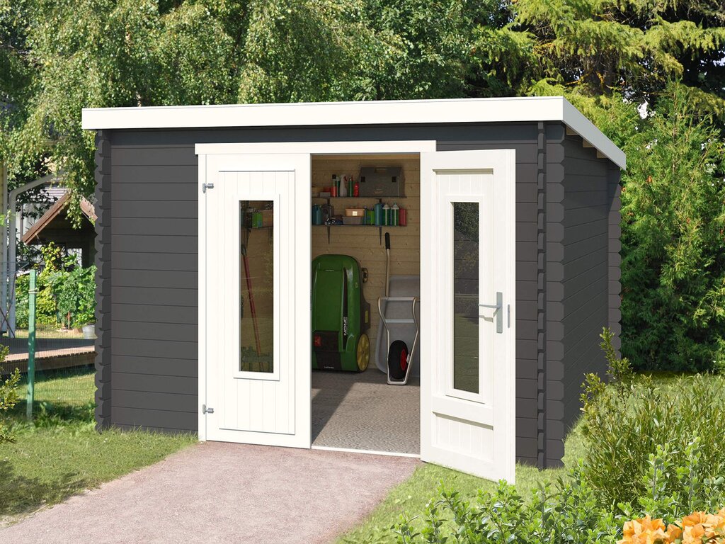 Antrasitt bod med doble dører.