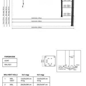 Pergola veggmontert høy | Sørøya | 3x3m sort