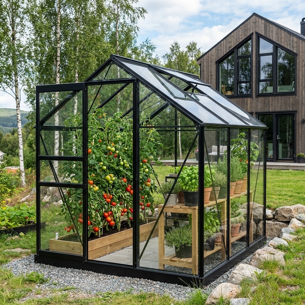 solstuen drivhus sort i hage