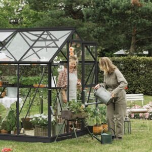 Large_solsteun drivhsu med to damer Drivhus Royal Well Solstuen 4,5m² Sort