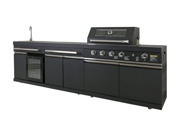 Komplett utekjøkken med grill, kjøleskap og vask sort