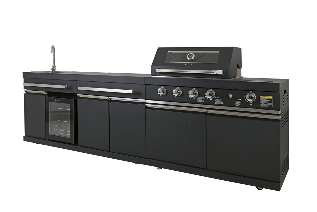 Komplett utekjøkken med grill, kjøleskap og vask sort - Bilde 10