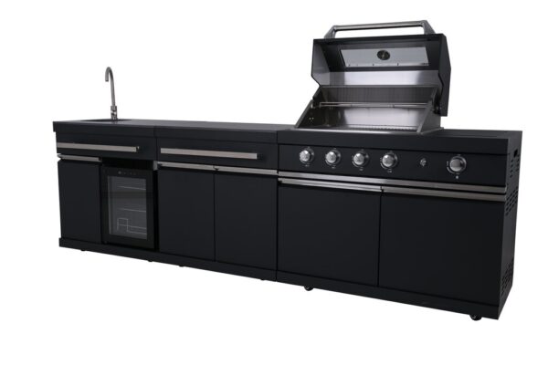 Komplett utekjøkken med grill, kjøleskap og vask sort