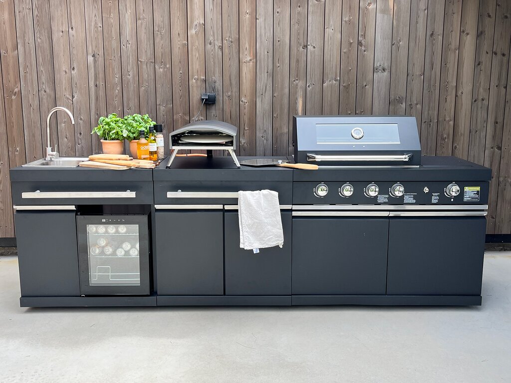 Komplett utekjøkken med grill, kjøleskap og vask sort - Bilde 8