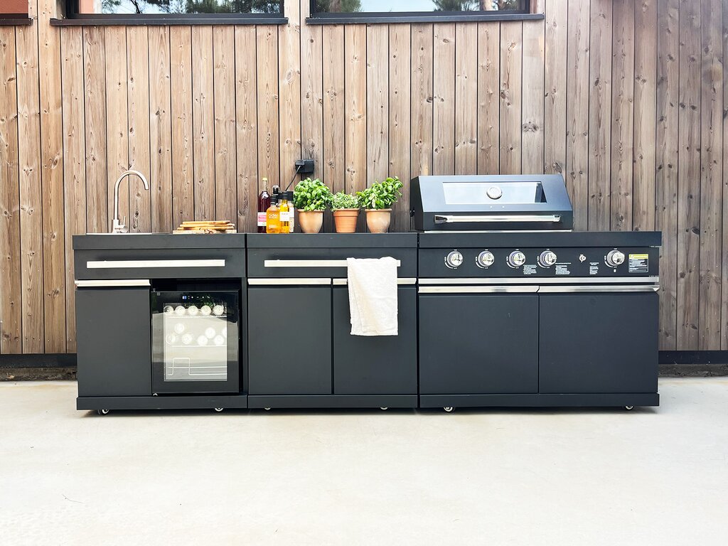 Komplett utekjøkken med grill, kjøleskap og vask sort - Bilde 1