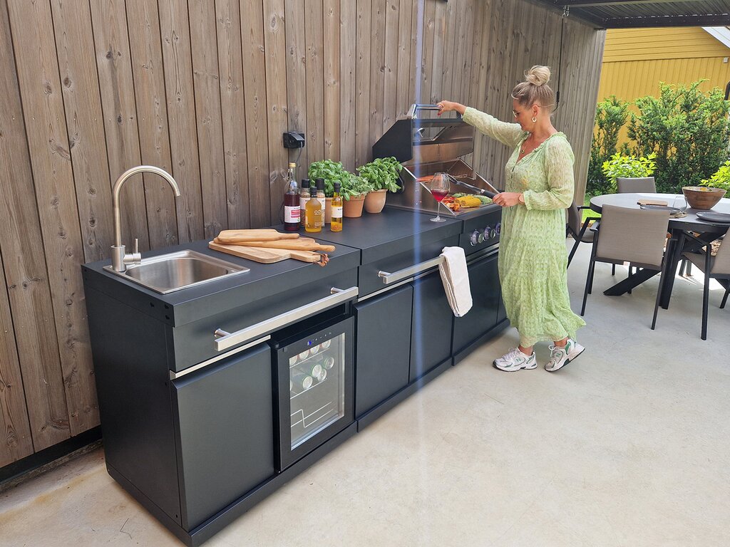 Komplett utekjøkken med grill, kjøleskap og vask sort - Bilde 2