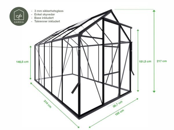 Drivhus Royal Well Spire 6,0m² Sort