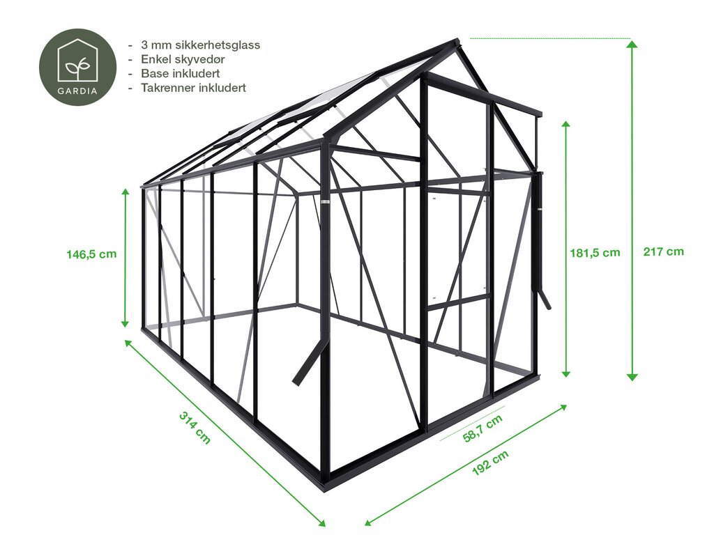 Drivhus Royal Well Spire 6,0m² Sort - Bilde 6