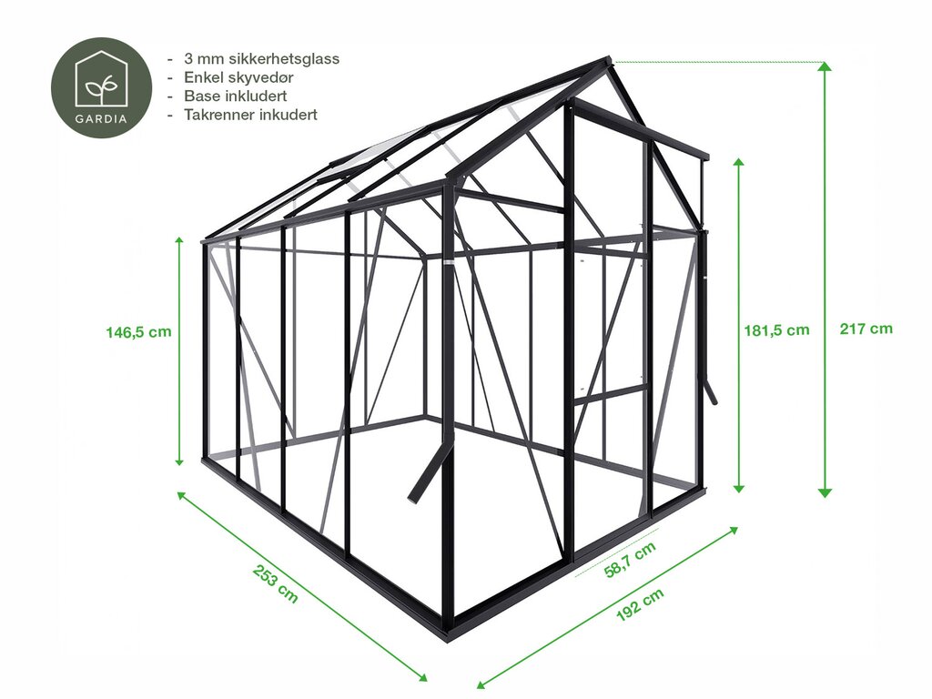 Drivhus Royal Well Spire 4,8m²  Olivengrå - Bilde 4