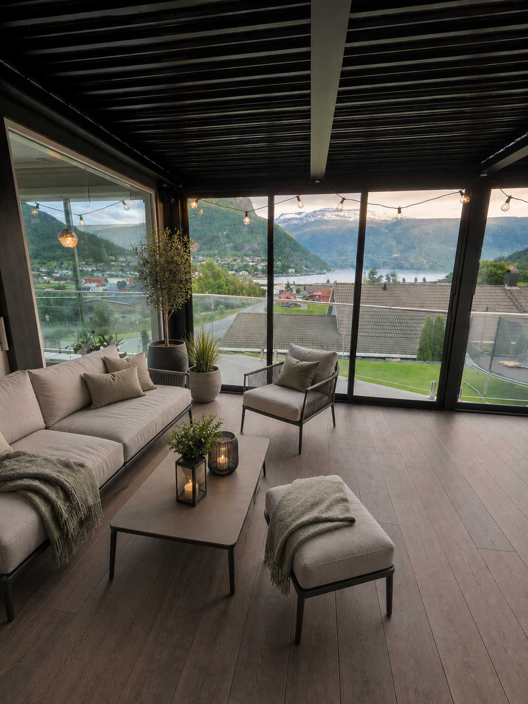 Koselig pergola med fjordutsikt