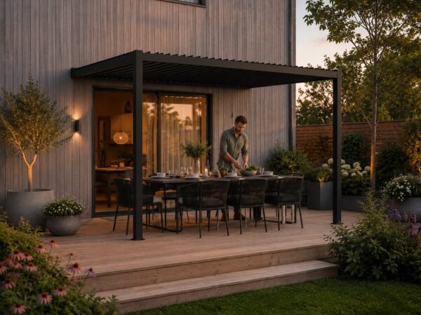 Large_Veggheng lange lameller 3_3 Pergola veggmontert Sørøya 3x3m sort