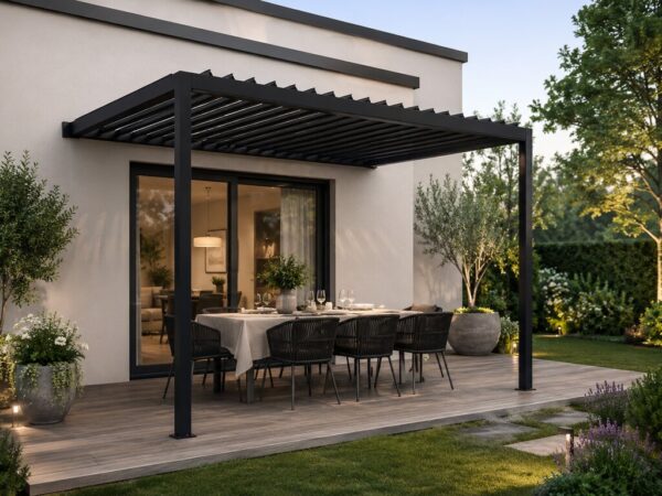 Large_Veggheng lange lameller 4_3 Pergola veggmontert Sørøya 4x3m sort